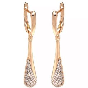 Rose Gold Plated Shining Drop Tassel Dangle Earrings Twinkle Zircon